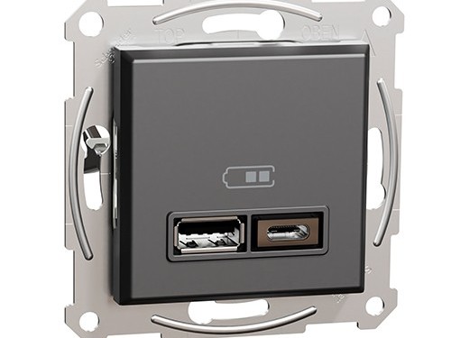 Фото 1 USB розетка тип А+С 2,4 А або 2 х 1,2 А антрацит Asfora
EPH2700371